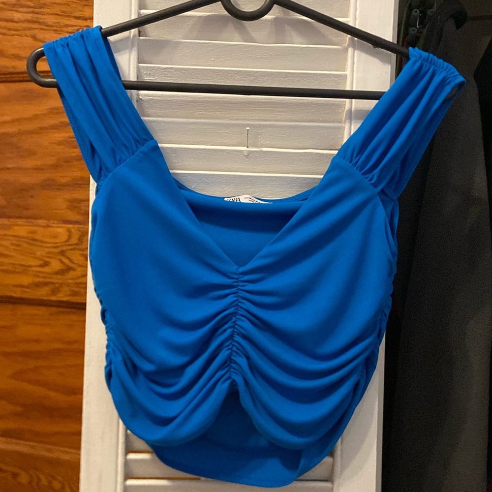 Off the shoulder Zara royal blue crop top